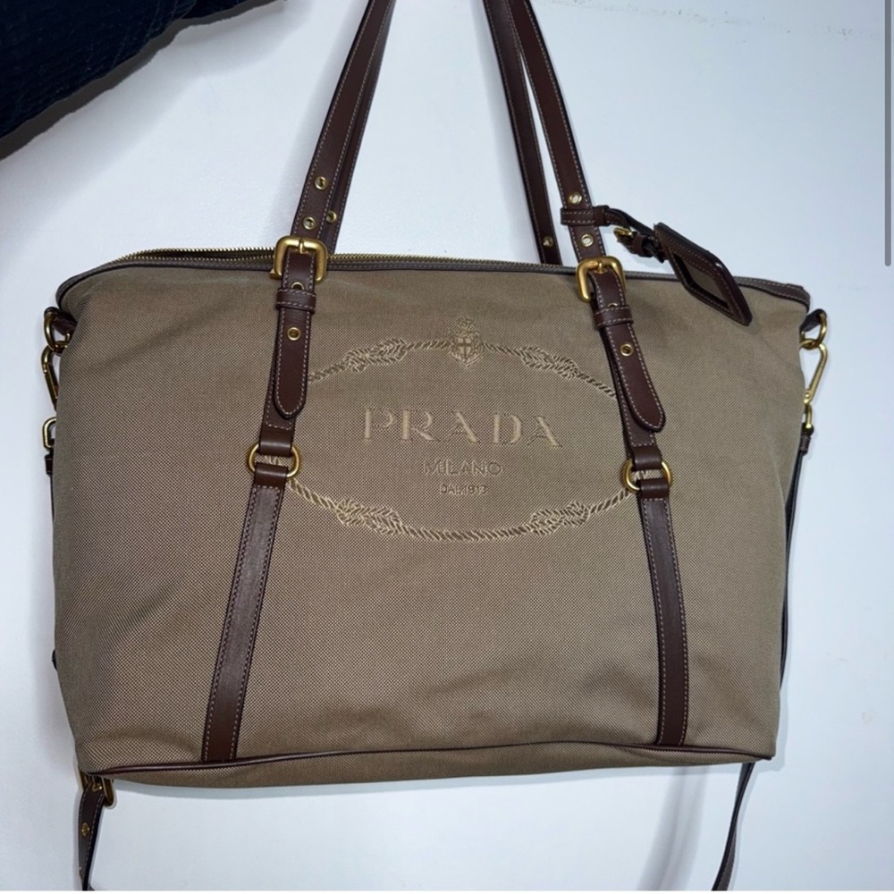 Prada Beige and Dark Brown Men's Briefcase